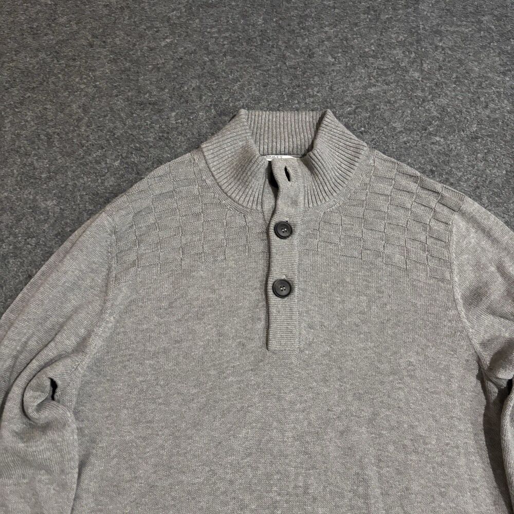 Criquet Knit Sweater Large Long Sleeve Pullover 1/4 Button Cashmere Blend Gray